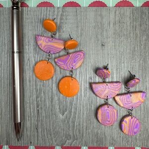 Polymer Clay Orange and Purple Statement Earrings